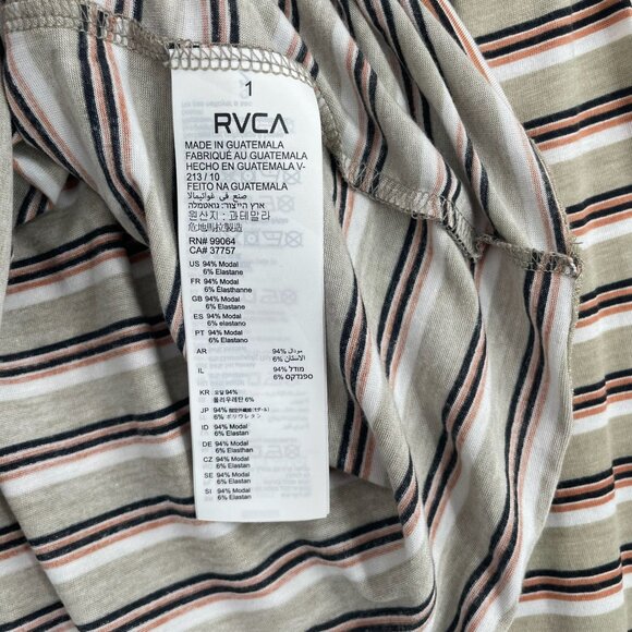 RVCA Countdown Striped Crop Boxy T-Shirt Women's XS‎ Green/Pink Oversized NEW - Picture 7 of 9